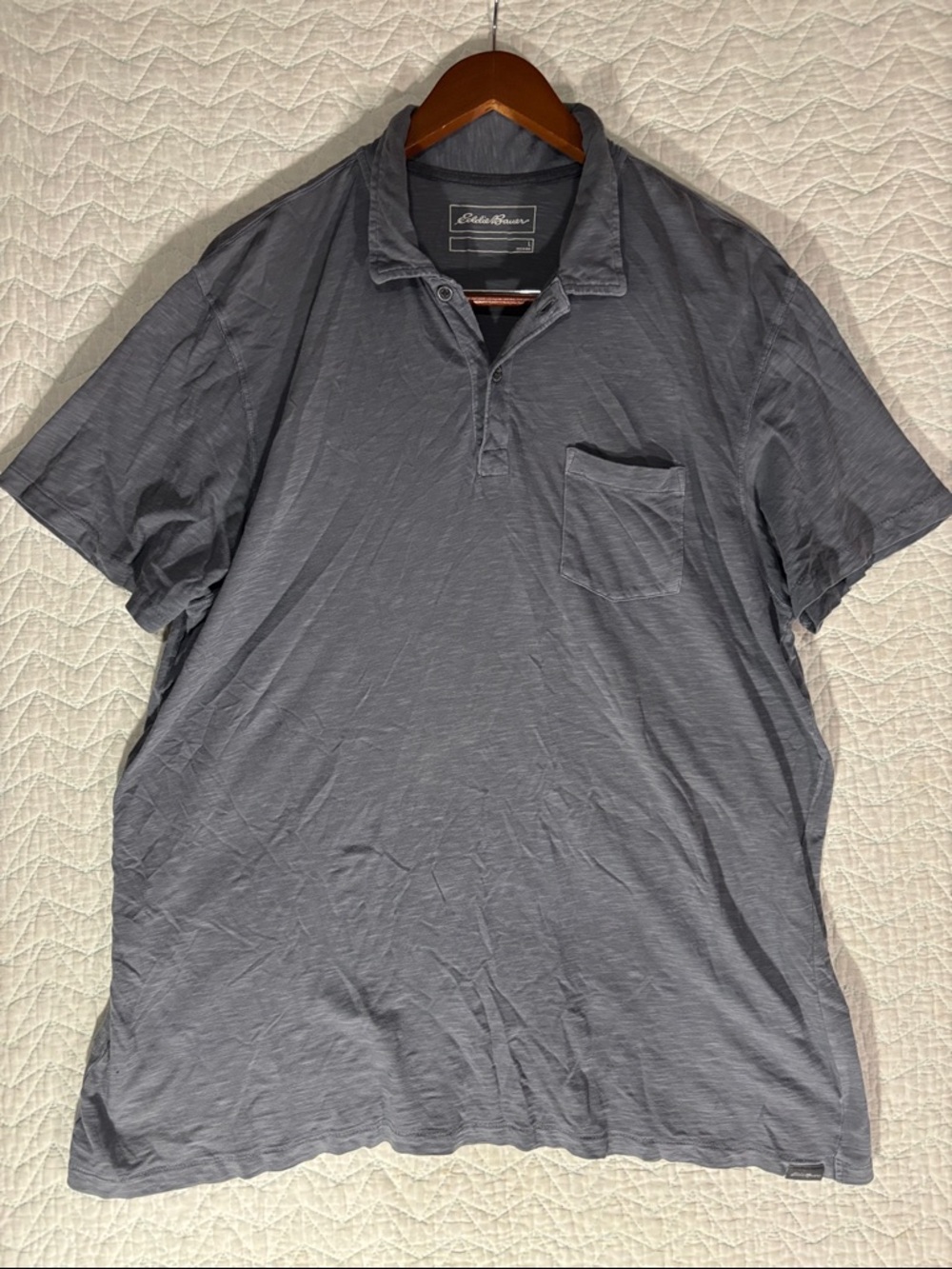Eddie Bauer Slate Gray Short Sleeve Polo with Chest Pocket 100% Cotton